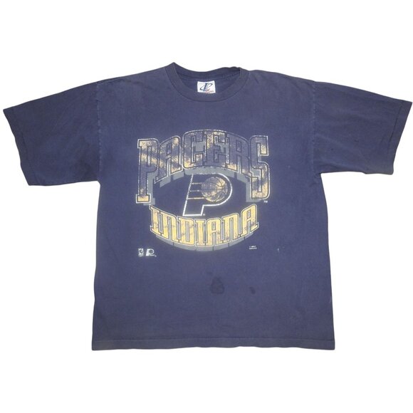 Vintage Indiana Pacers Logo Athletic THRASHED T-Shirt Men's XL Made in USA - Picture 1 of 10